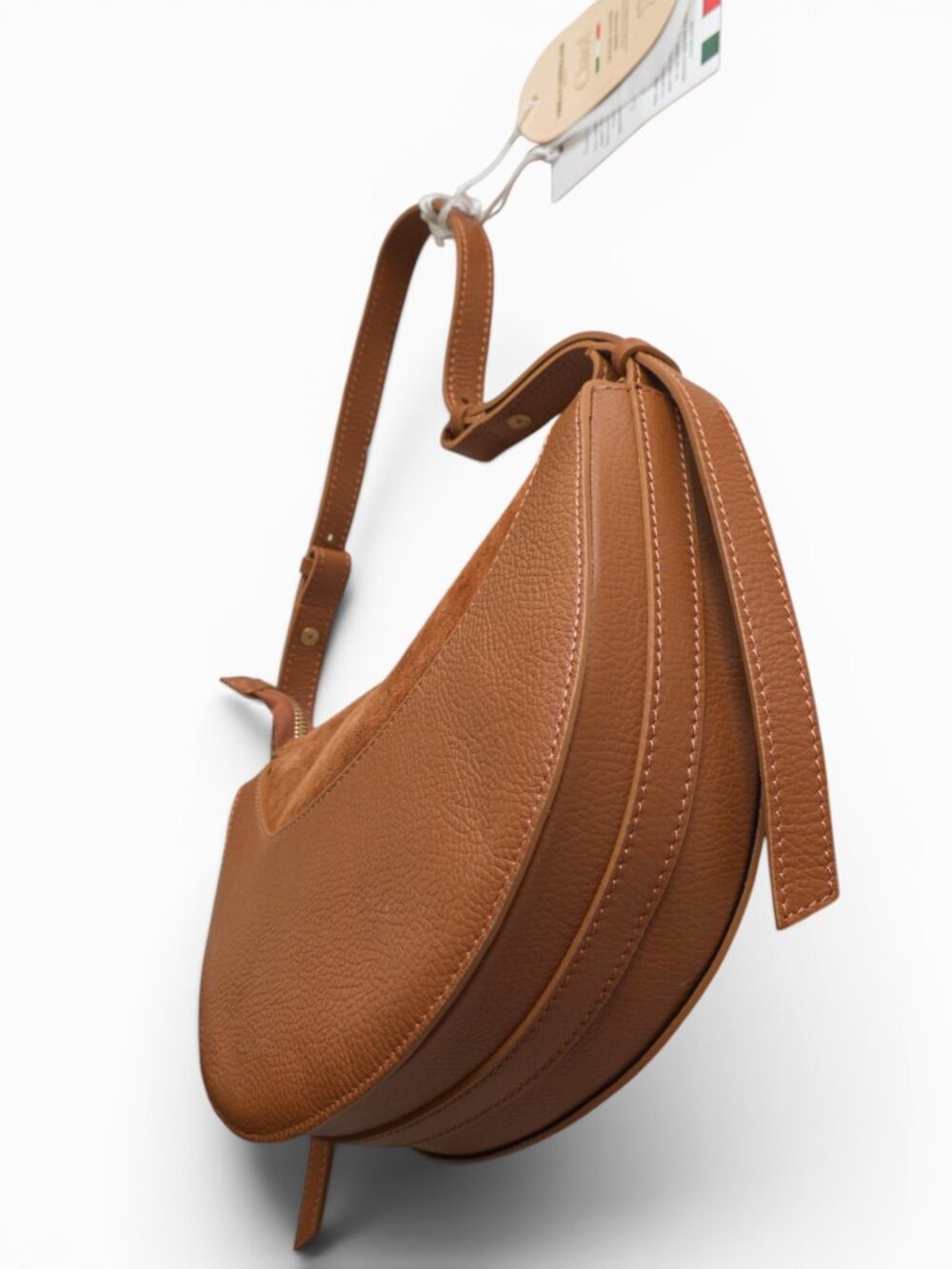 SOLD - Viola Castellani Made in Italy Leather Crescent Shoulder Bag Brown NWT - Picture 2 of 11
